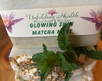 Glowing Skin Matcha Mint natural soap, vegan soap, moisturizing soap, exfoliating soap, bergamot soap,lime soap, Matcha soap, spearmint soap