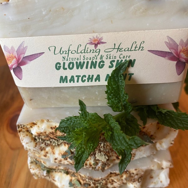 Glowing Skin Matcha Mint natural soap, vegan soap, moisturizing soap, exfoliating soap, bergamot soap,lime soap, Matcha soap, spearmint soap
