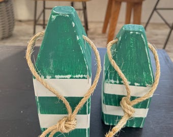 Painted Wood Lobster Buoys, Coastal Bookends, Beach Decor, Set of 2