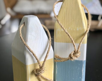 Painted Wood Lobster Buoys, Coastal Bookends, Beach Decor, Set of 2