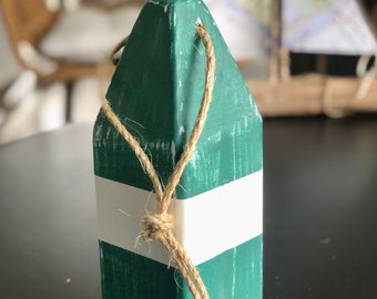 Green Painted Wood Buoy, Coastal Door Stop, Beach Decor