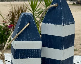 Painted Wood Lobster Buoys, Coastal Decor, Set of 2 Navy