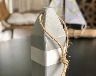 Grey Painted Wood Buoy, Coastal Door Stop, Beach Decor