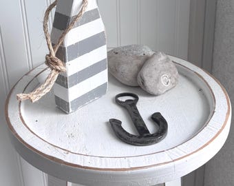 Grey Painted Wood Buoy, Beach Decor