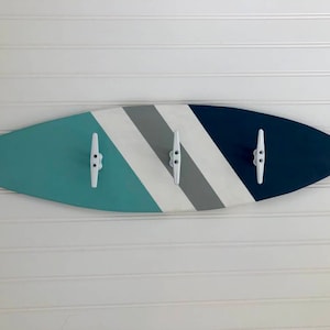 Towel Rack Surfboard with Cleats, Coastal Cleat Rack, Towel Holder, Beach Decor, Coastal Towel Rack