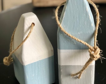 Painted Wood Lobster Buoys, Coastal Bookends, Beach Decor, Set of 2