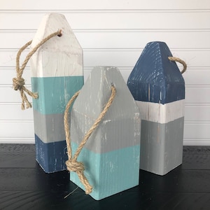 Lobster Buoys, Painted Wood Buoys, Door Stop, Bookends, Coastal Decor, Beach Decor, Blue Buoys