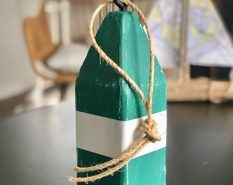 Green Painted Wood Buoy, Coastal Door Stop, Beach Decor