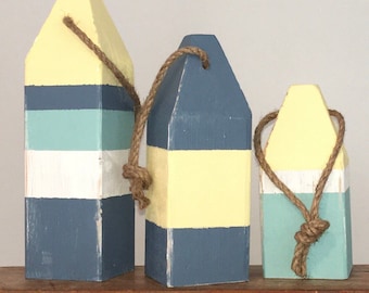 Painted Wood Lobster Buoy Set, Coastal Decor, Bookends