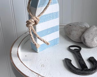 Light Blue Painted Wood Buoy, Beach Decor