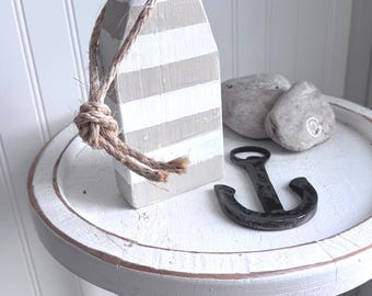 Tan Painted Wood Buoy, Beach Decor