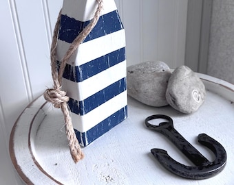Navy Painted Wood Buoy, Beach Decor
