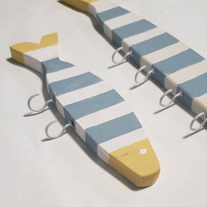 Wooden Fish with Hooks, Coastal Cleat Rack, Key Rack, Beach Decor, Fish Decor
