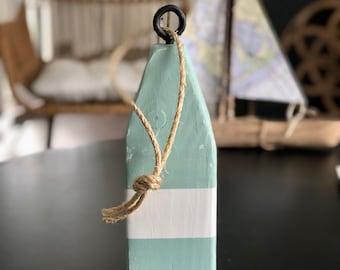 Handmade Green Painted Wood Buoy, Coastal Decor, Door Stop