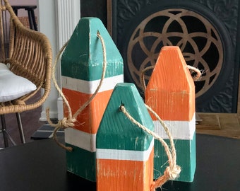 Hand Painted Irish Wood Buoys, Coastal St. Patrick's Day Decor