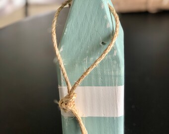 Green Painted Wood Buoy, Coastal Decor, 10"