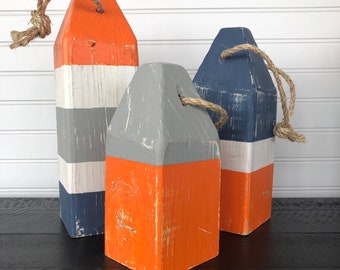 Painted Wood Lobster Buoy Set, Coastal Beach Decor, Door Stop