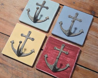 Coastal Wood Anchor Hook, Patina Nautical Key Holder