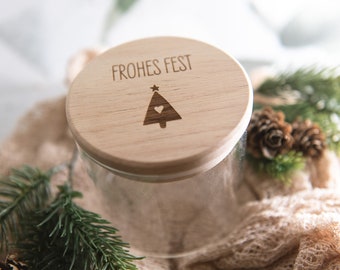 Vorratsglas mit Holzdeckel "Frohes Fest"