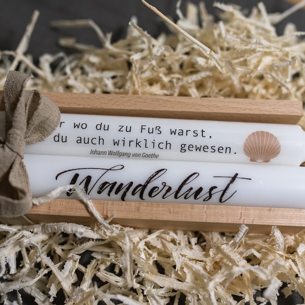 Stabkerze mit Spruch, Wanderlust, Pilgern, Jakobsweg - 2 Stück