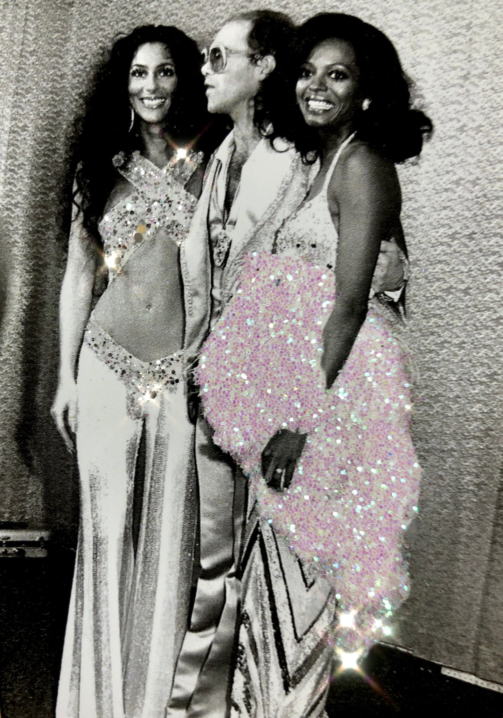 CHER ELTON John And DIANA Ross Three Divas Hand Glittered Magnet And