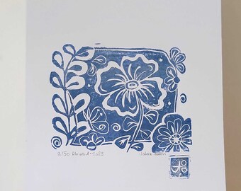 Print, linocut - Flowers 1 - 2023