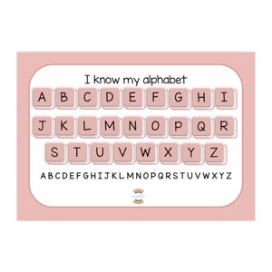 Ich kenne mein Alphabet | Großbuchstaben | Laminierte Lernmatte | Velcro Buchstaben | Wiederverwendbare | Erhältlich in 3 Farben