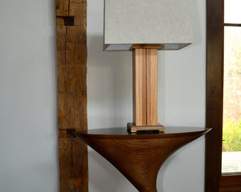 Wood Table Lamp, Wooden End Lamp, Handmade, Red Oak