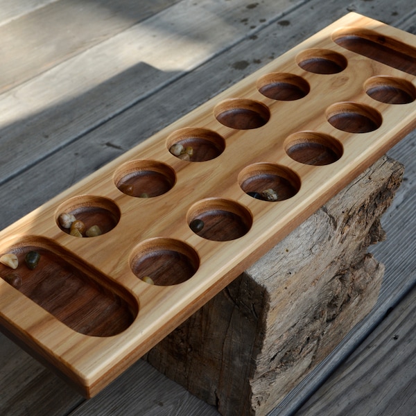 Mancala African Board Game, "The Three Nuts", Hickory, Pecan, Black Walnut