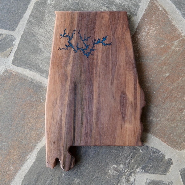 Black Walnut Alabama State Sign: Blue Epoxy Lakes
