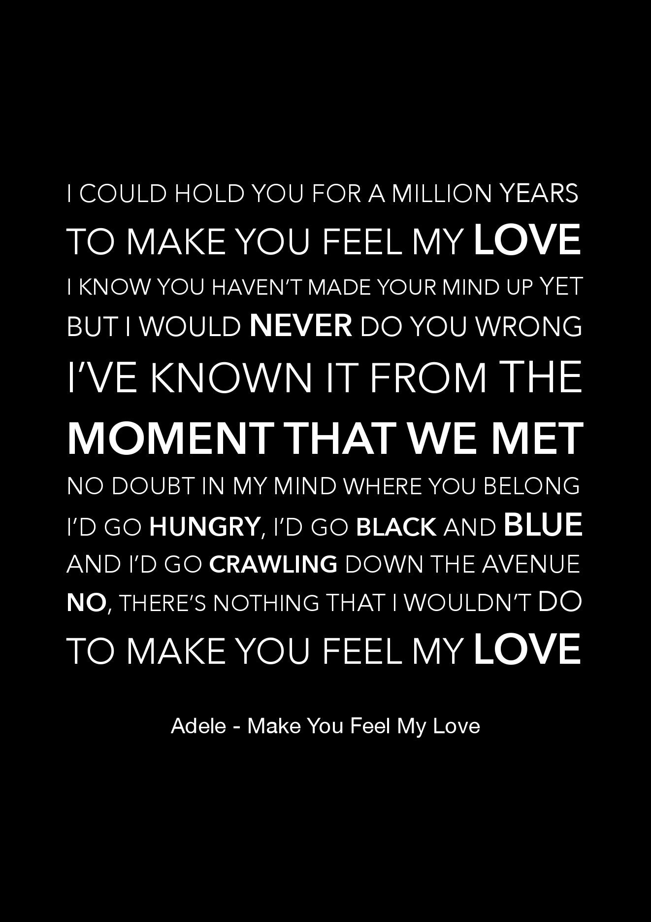 Adele Make You Feel My Love Black Lyric Art Print A4 | Etsy