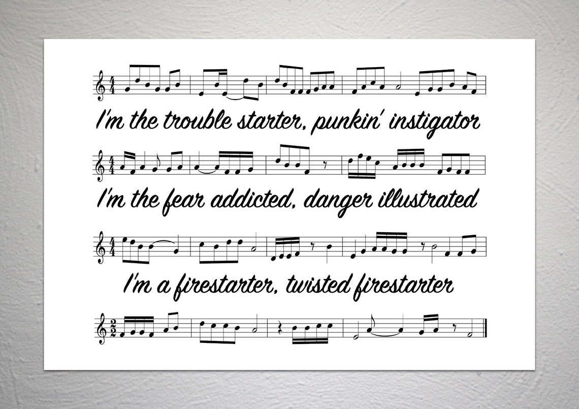 The Prodigy Firestarter Song Sheet Lyric Art Print A4 Etsy