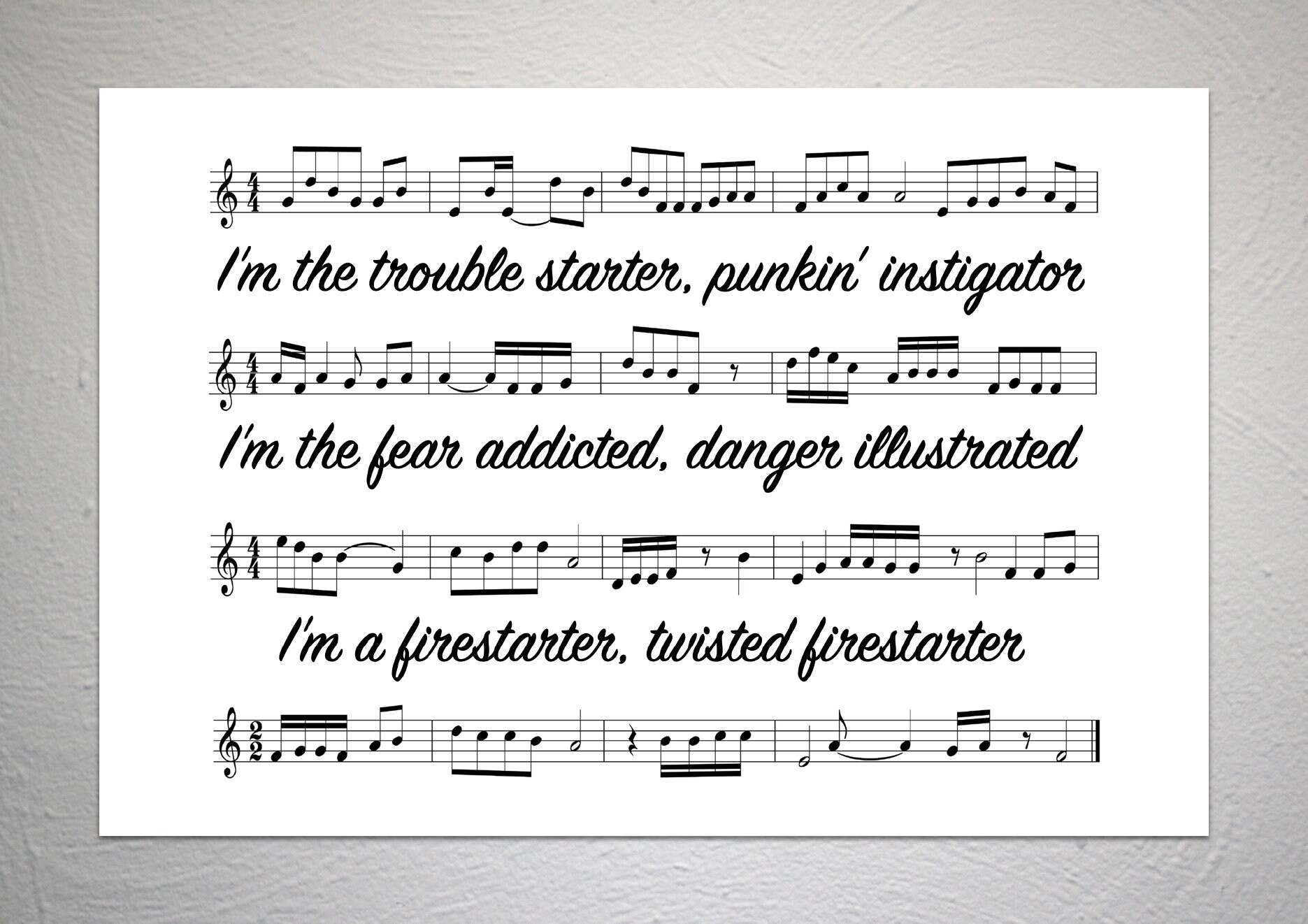 The Prodigy Firestarter Song Sheet Lyric Art Print A4 Etsy