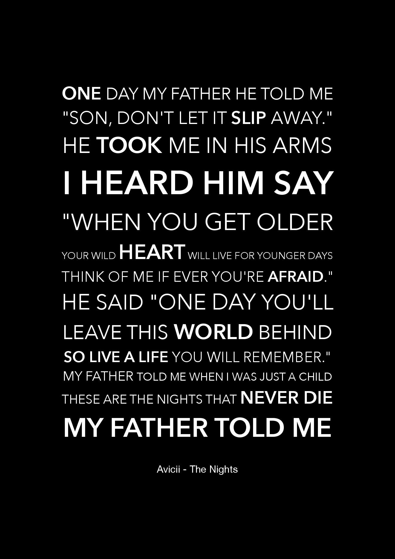 Avicii The Nights Black Lyric Art Print Size Etsy
