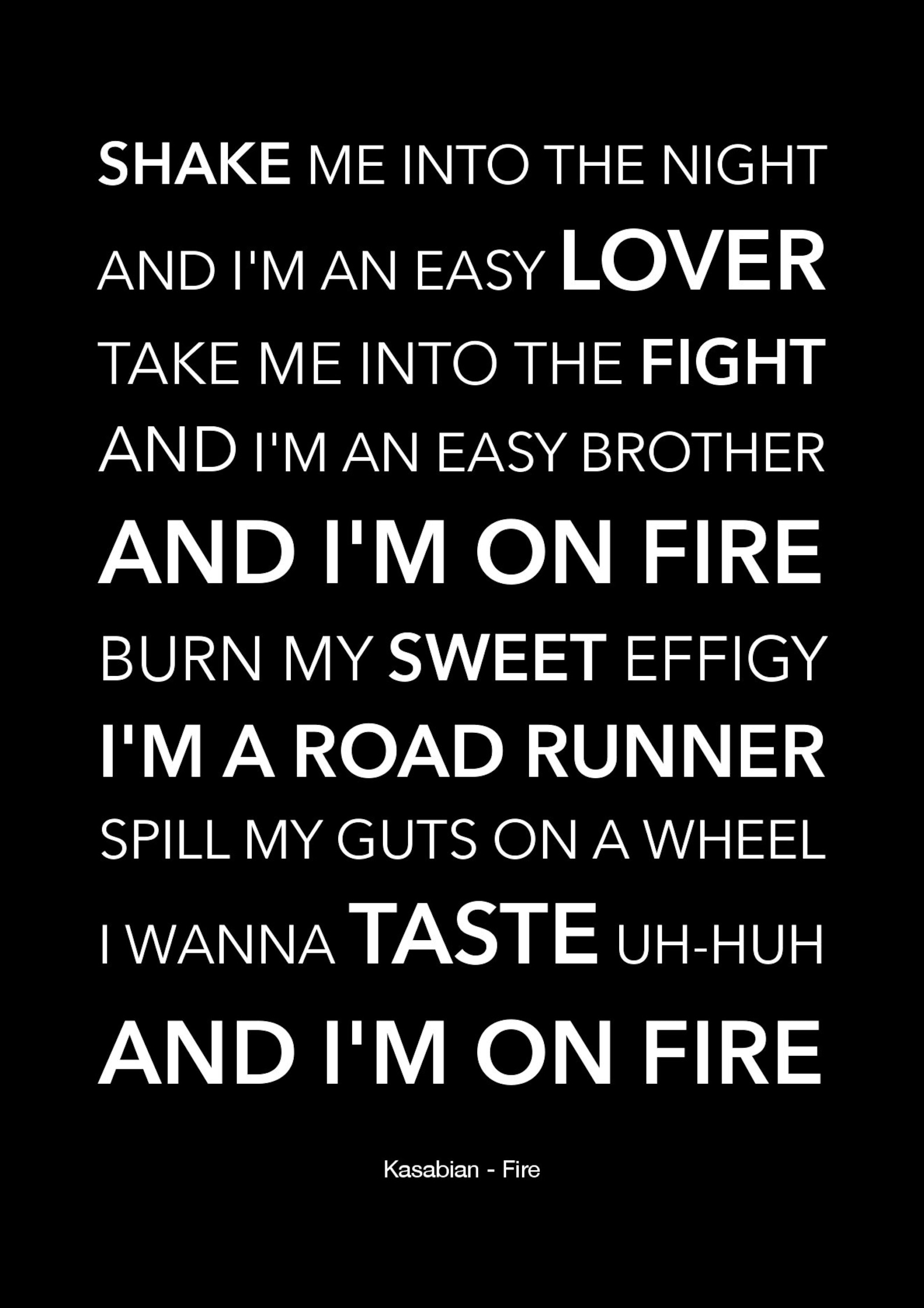 Kasabian Fire Black Lyric Art Print A4 Size Etsy