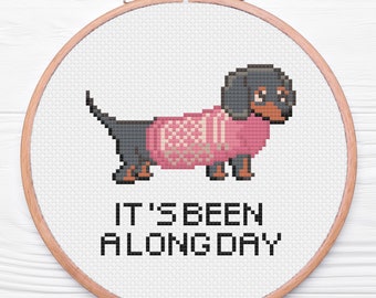 Dachshund (Black and Tan) | It’s Been A Long Day | Cross Stitch Pattern PDF Download