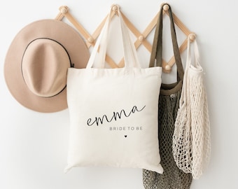 personalized bag / cotton bag / bag "Bride to be with name and heart"