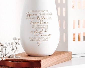 Trauerlicht Windlicht Glas mit Gravur – „Und immer sind da Spuren deines Lebens...." Grablicht Gedenklicht Kerze Trauer