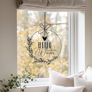 Sticker/Aufkleber XL  " Kranz mit Schleifchen Hello Winter "  ca. 39 x 25,5cm | Winter Dekoidee