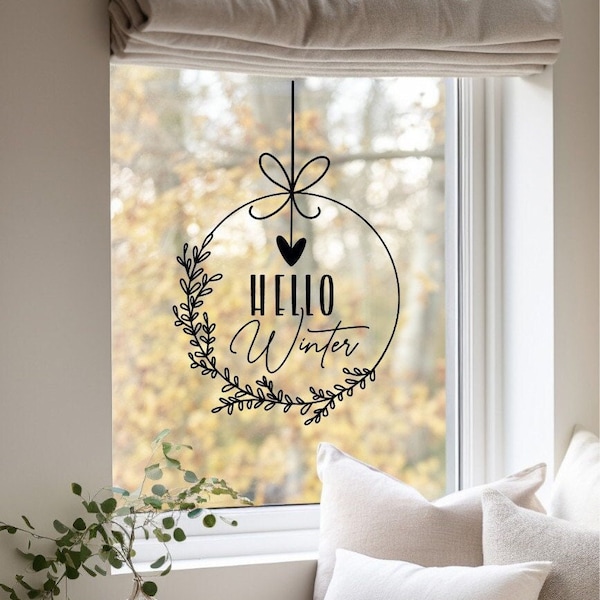 Sticker/Sticker XL "Wreath with Bow Hello Winter" approx. 39 x 25.5 cm | Winter decoration idea