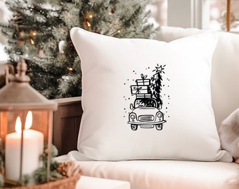 Kissenbezug oder DIY-Bügelbild „Driving home for Christmas"  Christmastruck  | Farmhouse | Kissen | Kissenhülle | Wohnzimmer | Weihnachten