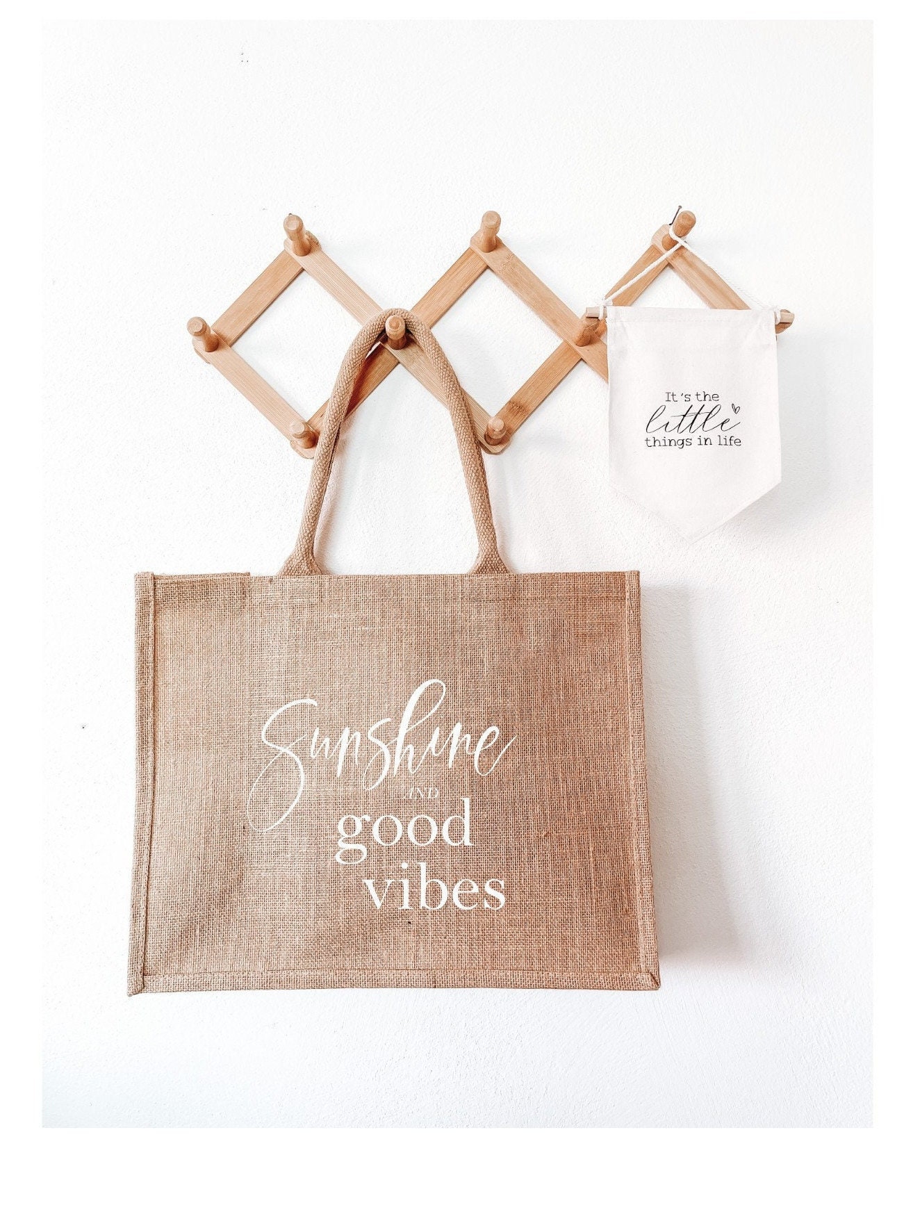 Beach Bag sunshine and Good Vibes Shopper Shopping Bag Jute Bag