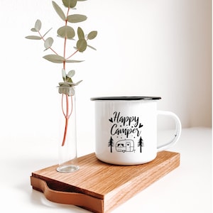 Enamel Cup / Mug "Happy Camper" Caravan Coffee Cup | Coffee | gift | Camping | Campfire Caravan|