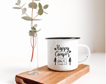 Enamel mug / cup "Happy Camper" caravan coffee mug | coffee | gift | camping | campfire caravan|