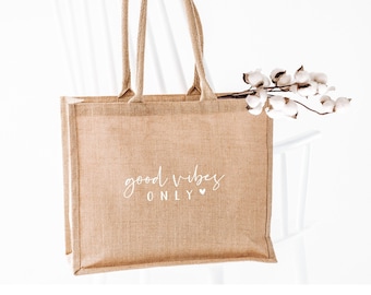 Jute Shopper / Tasche "Good vibes only" Markttasche | Shopper | Einkaufstasche |  Jute | Geschenk