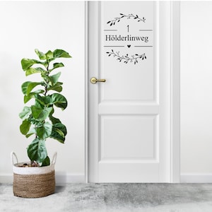 Sticker/Aufkleber XL " Hausnummer und Straße  im floralen Kranz " Farmhouse| Fensterbild | Willkommen | Eingangstür |