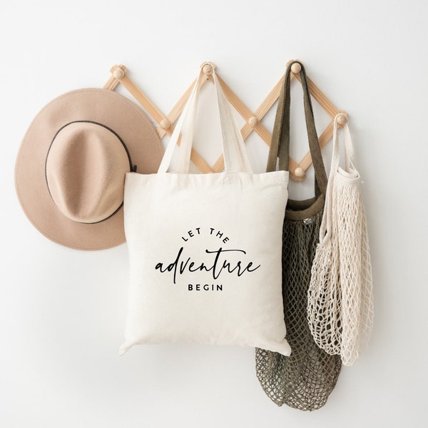 Wiederverwendbare Tasche "Let the adventure begin" Shopper |  Einkaufstasche  |  Beutel  |  100% Baumwolle  | Statement Tasche