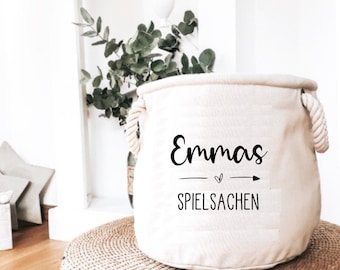 Personalisierter Aufbewahrungskorb für Spielsachen mit Wunschnamen und Wunschmotiv