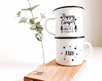 Enamel Mug / Cup "Personalized Happy Camper Caravan" Coffee Mug | Coffee | Gift | Camping | Campfire