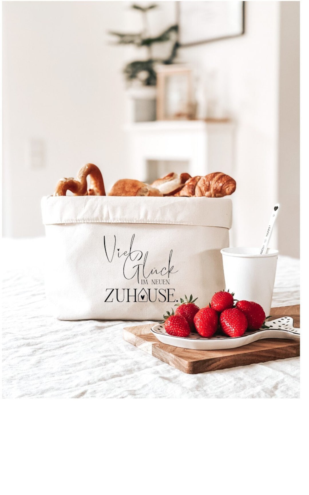 WZERHO Brotbeutel Aus Stoff - Brotkorb Mit Glückswünschen Zum Einzug